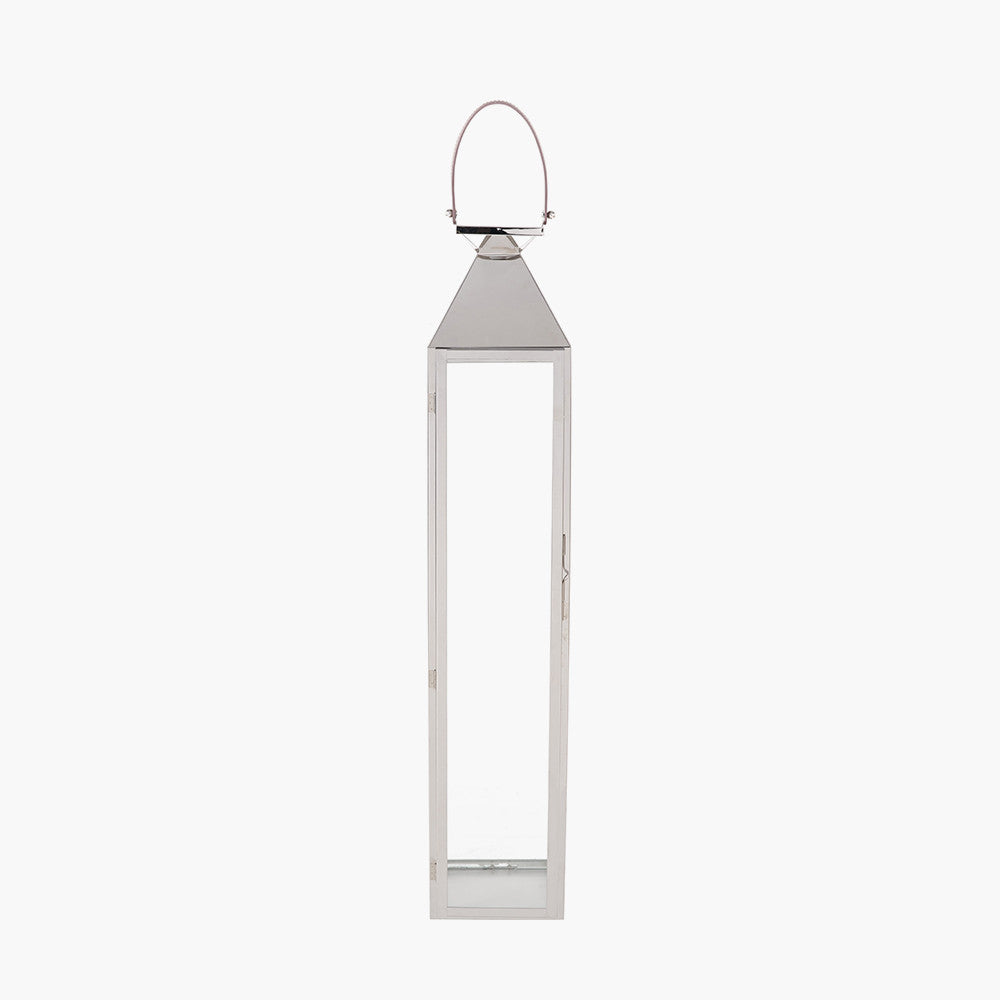 Silver Stainless Steel and Glass Large Tall Lantern