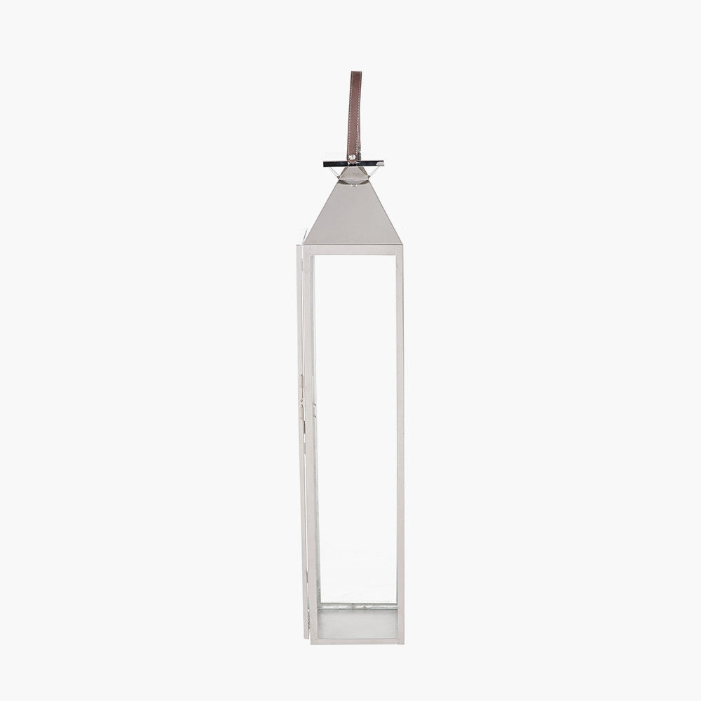 Silver Stainless Steel and Glass Large Tall Lantern
