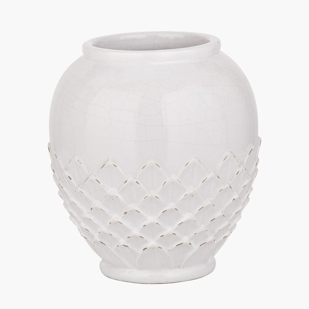 Willow White Leaf Detail Stoneware Vase