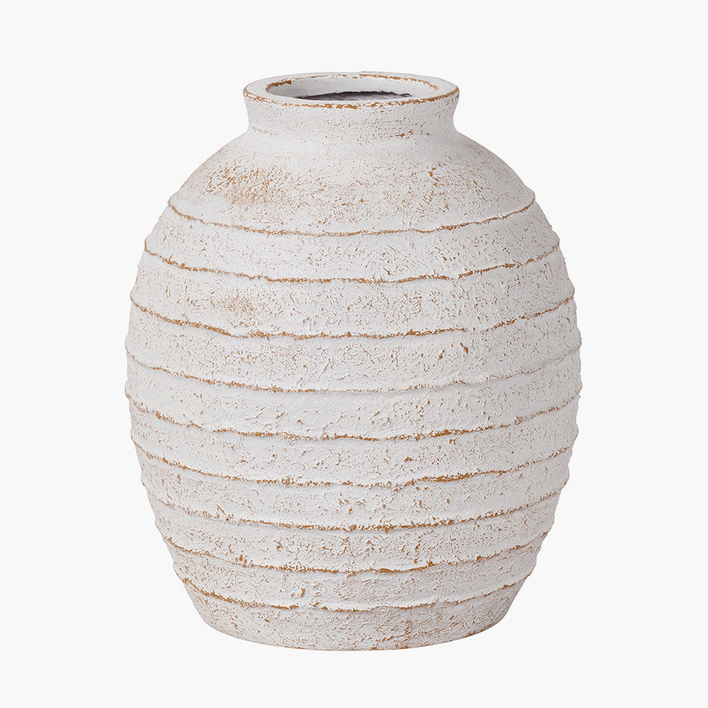 White Wash Fibrestone Decorative Ribbed Vase