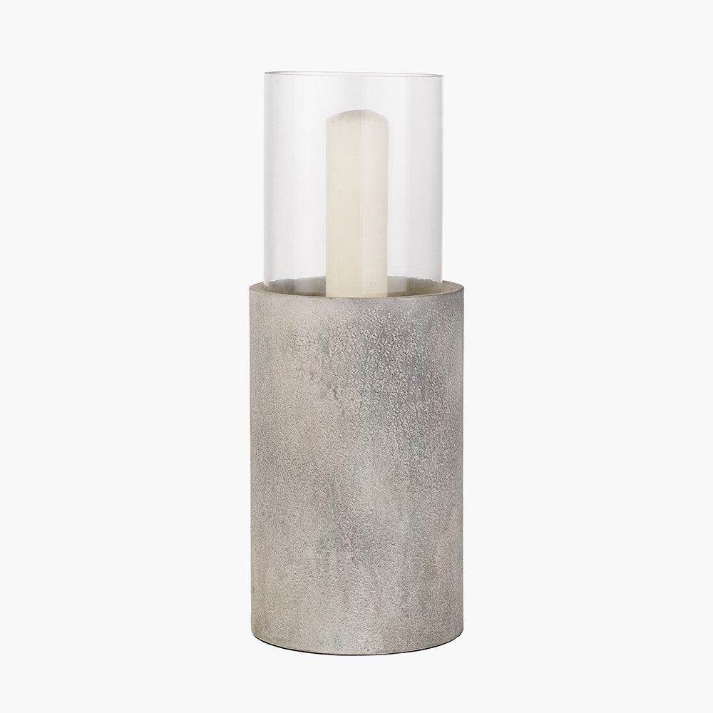 Stone Grey Metal and Clear Glass Hurricane Large
