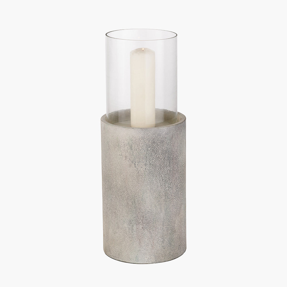 Stone Grey Metal and Clear Glass Hurricane Large