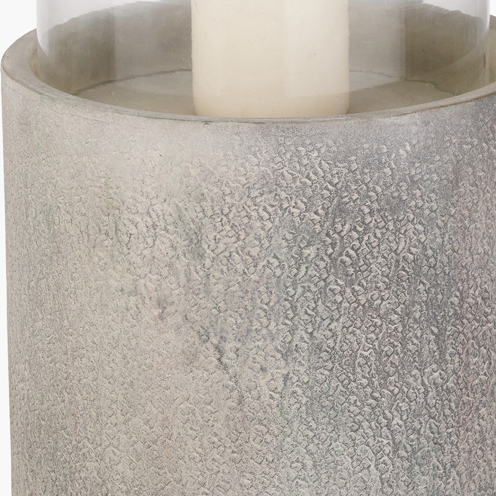 Stone Grey Metal and Clear Glass Hurricane Large