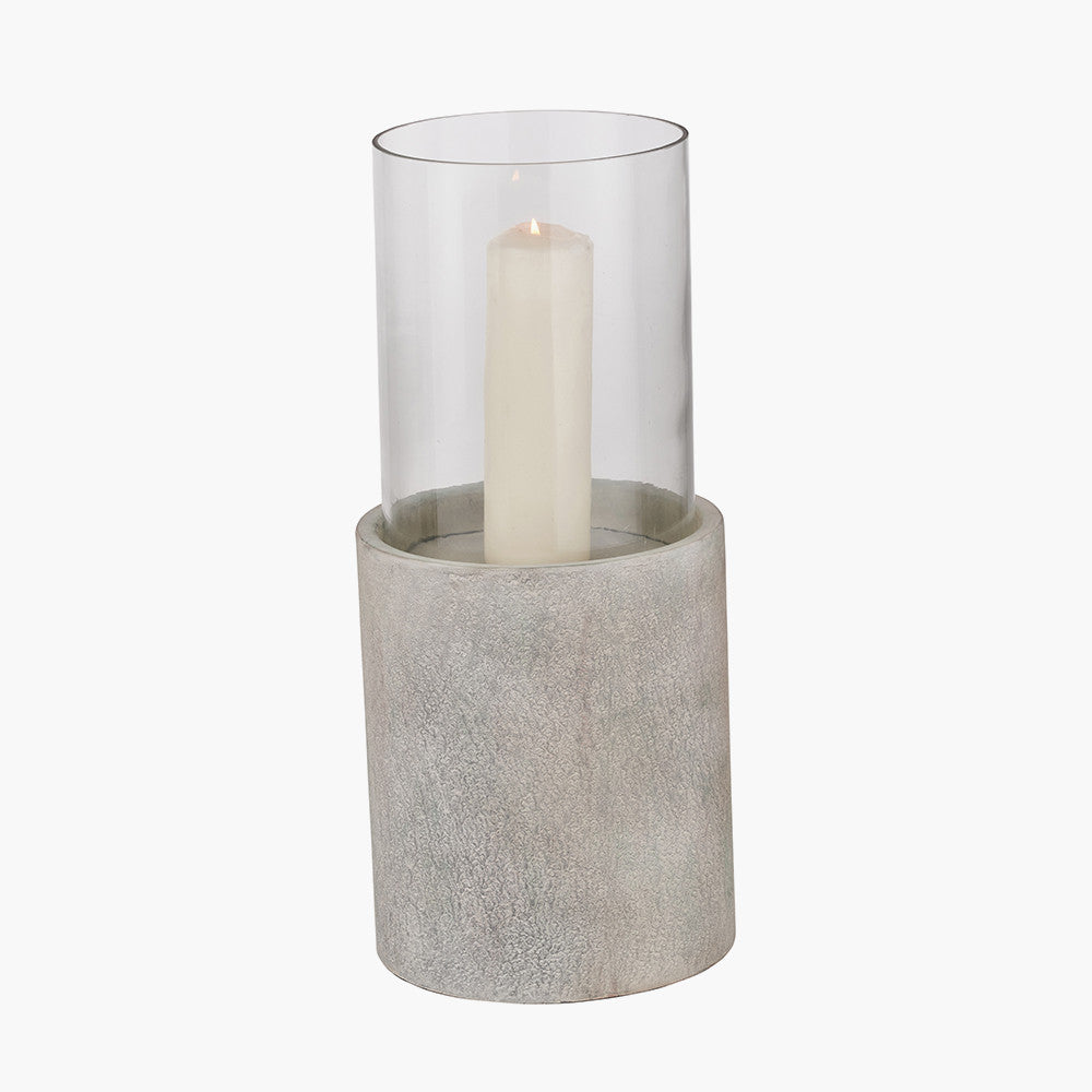 Stone Grey Metal and Clear Glass Hurricane