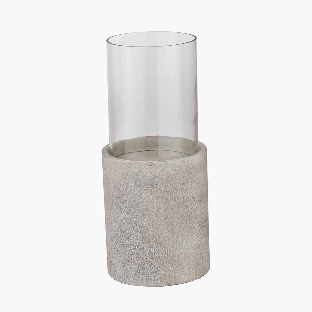 Stone Grey Metal and Clear Glass Hurricane