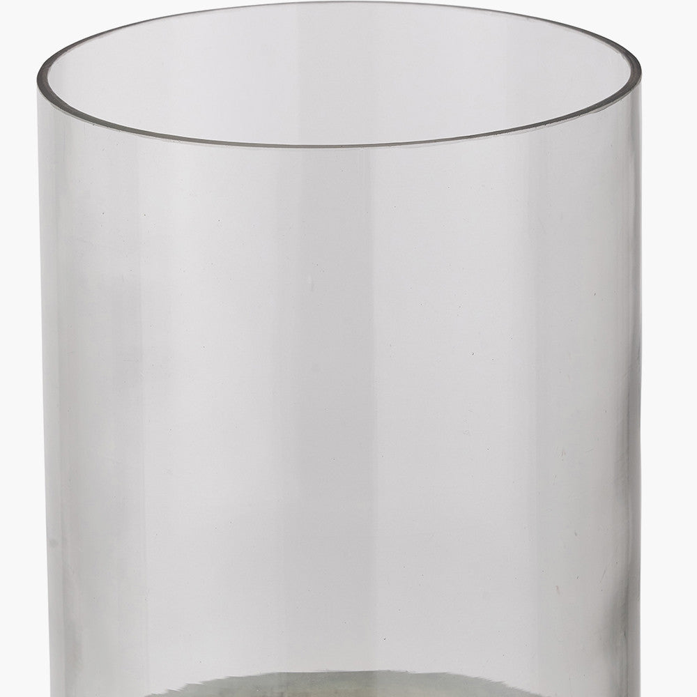 Stone Grey Metal and Clear Glass Hurricane