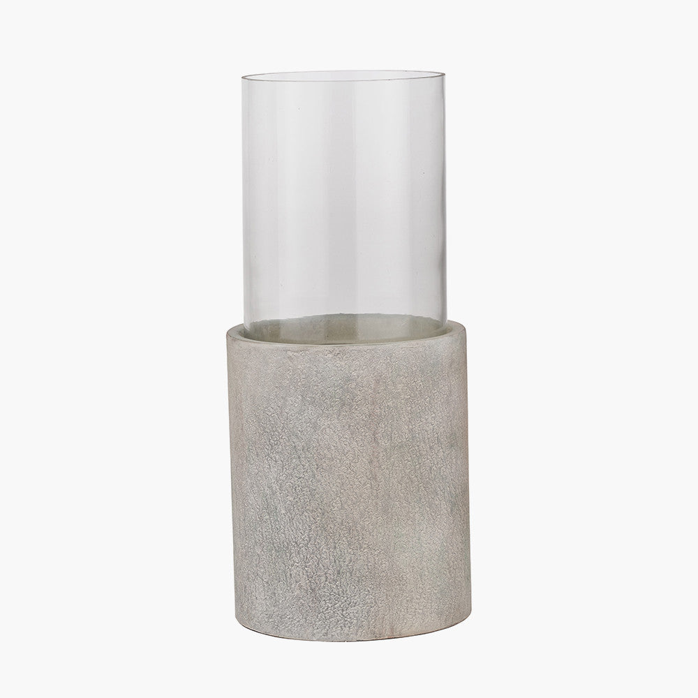 Stone Grey Metal and Clear Glass Hurricane