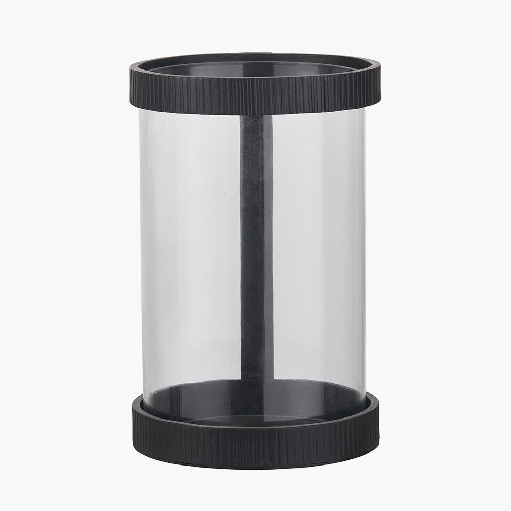 Black Ribbed Metal and Clear Glass Hurricane Large