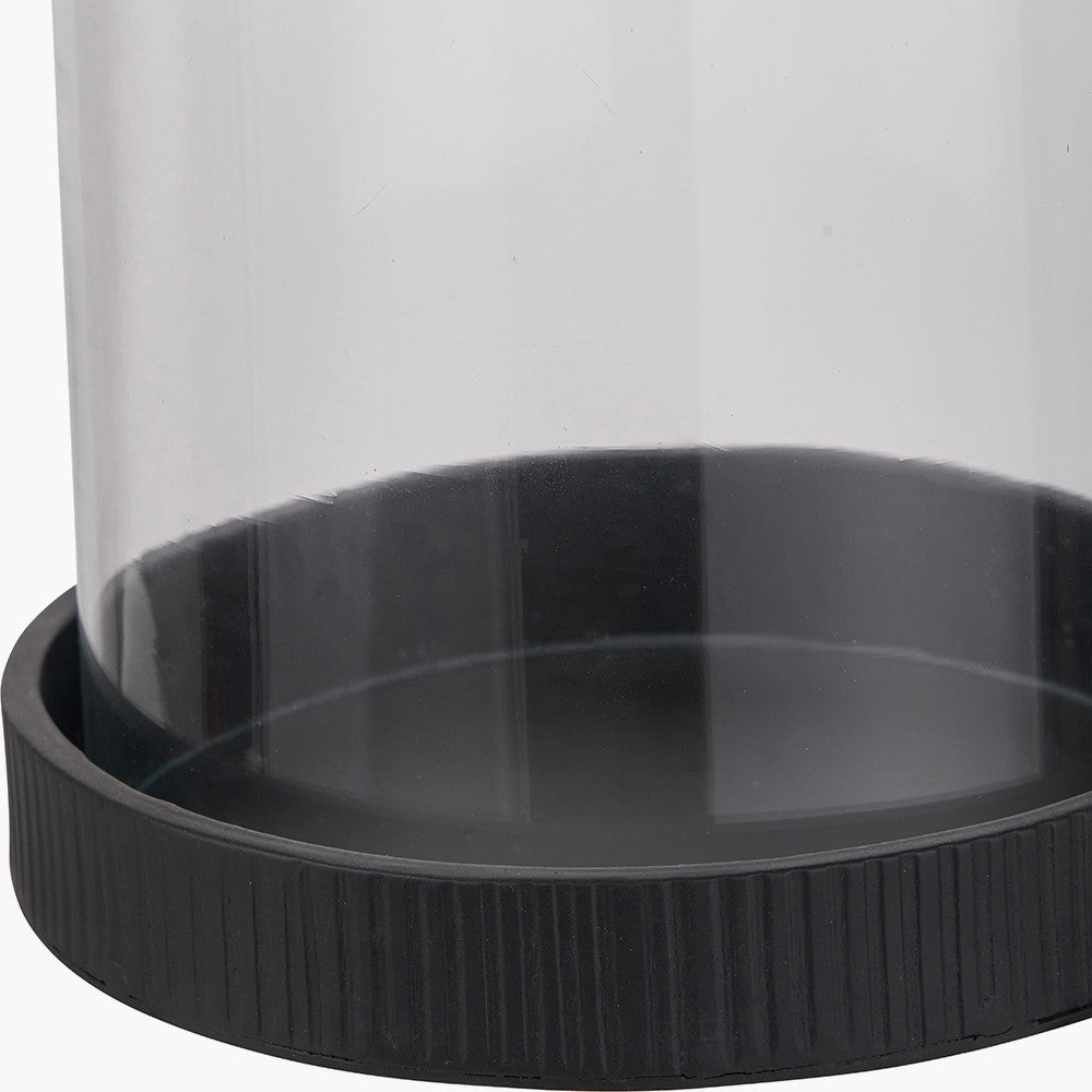 Black Ribbed Metal and Clear Glass Hurricane Large