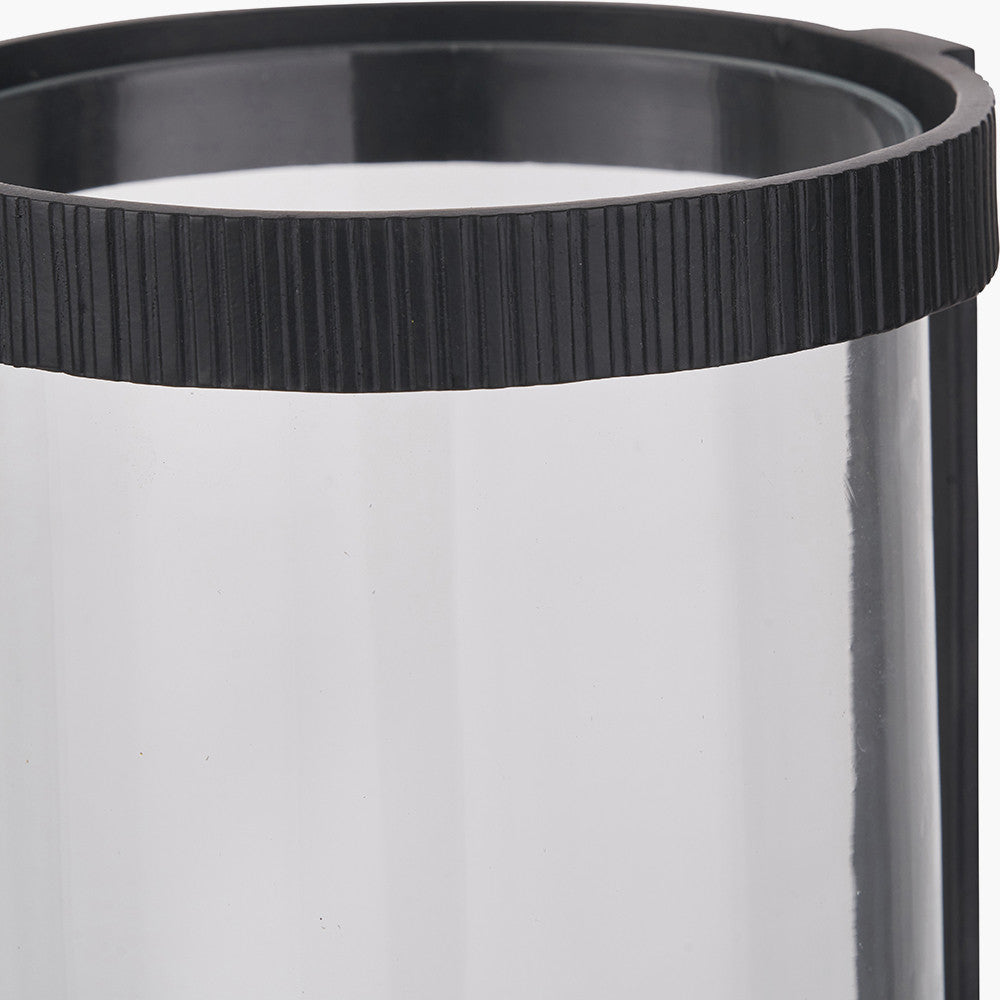Black Ribbed Metal and Clear Glass Hurricane Large