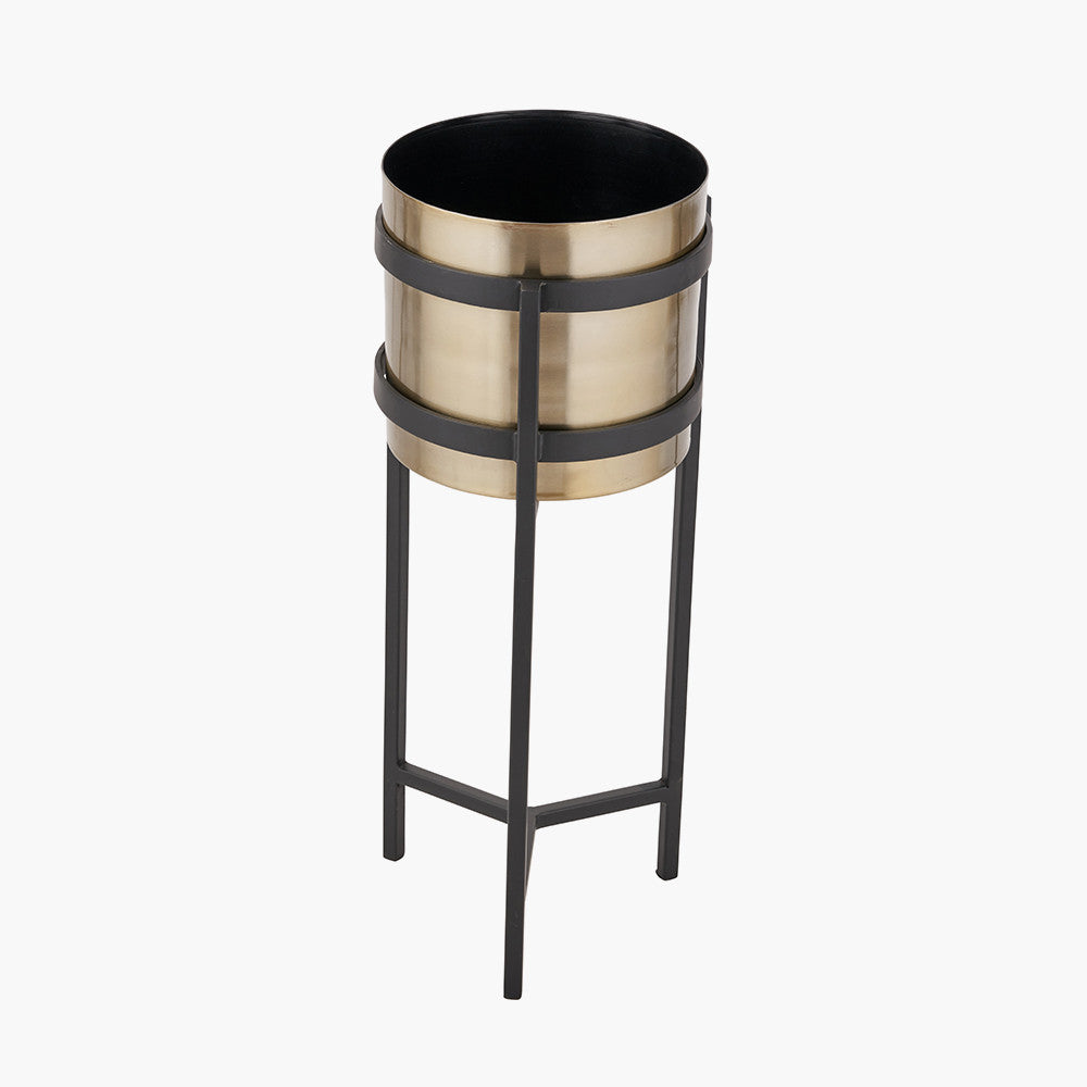 Brass and Matt Black Metal Floor Planter Large
