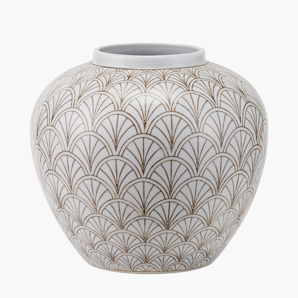 Barbier White Art Deco Fan Ceramic Vase