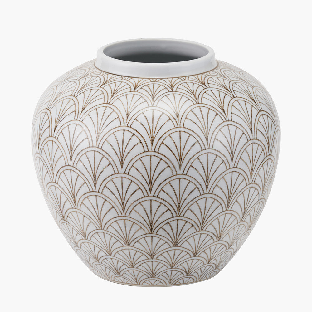 Barbier White Art Deco Fan Ceramic Vase