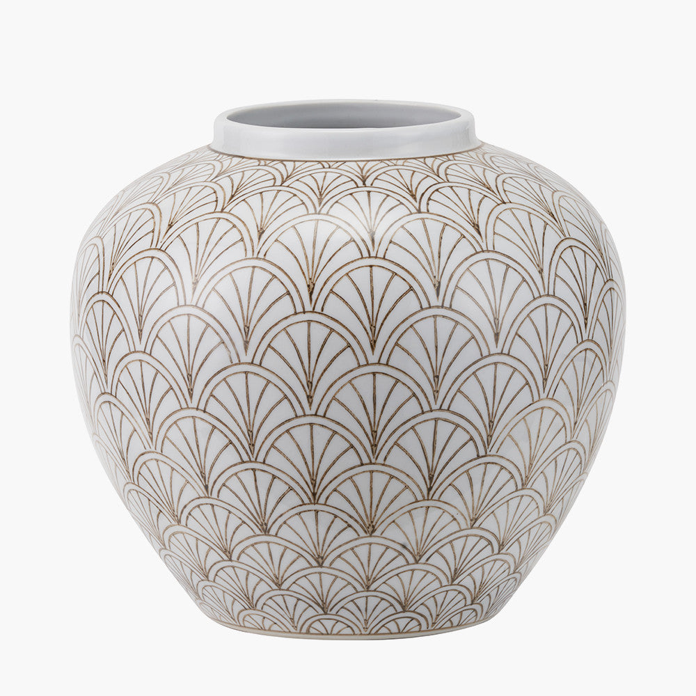 Barbier White Art Deco Fan Ceramic Vase