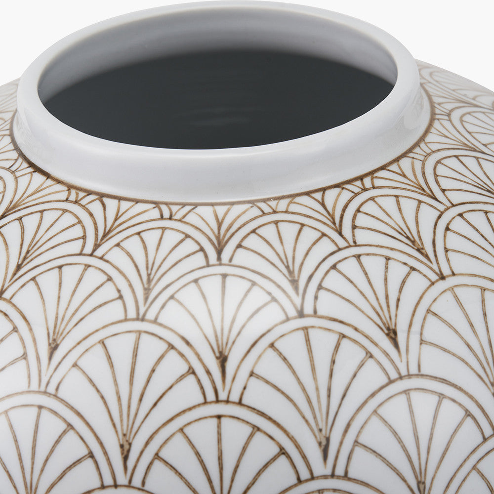 Barbier White Art Deco Fan Ceramic Vase