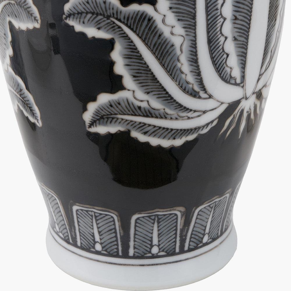 Asteria Black and White Feather Ceramic Urn Vase