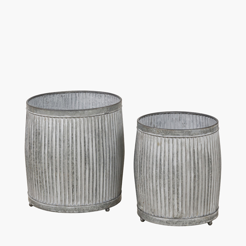 S/2 Galvanised Zinc Barrel Planters