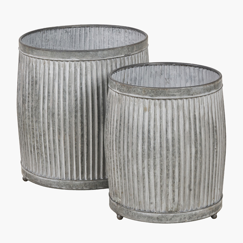 S/2 Galvanised Zinc Barrel Planters