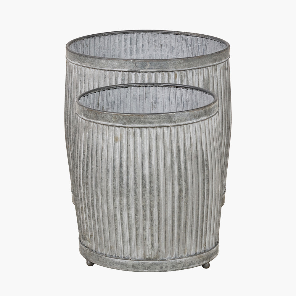 S/2 Galvanised Zinc Barrel Planters