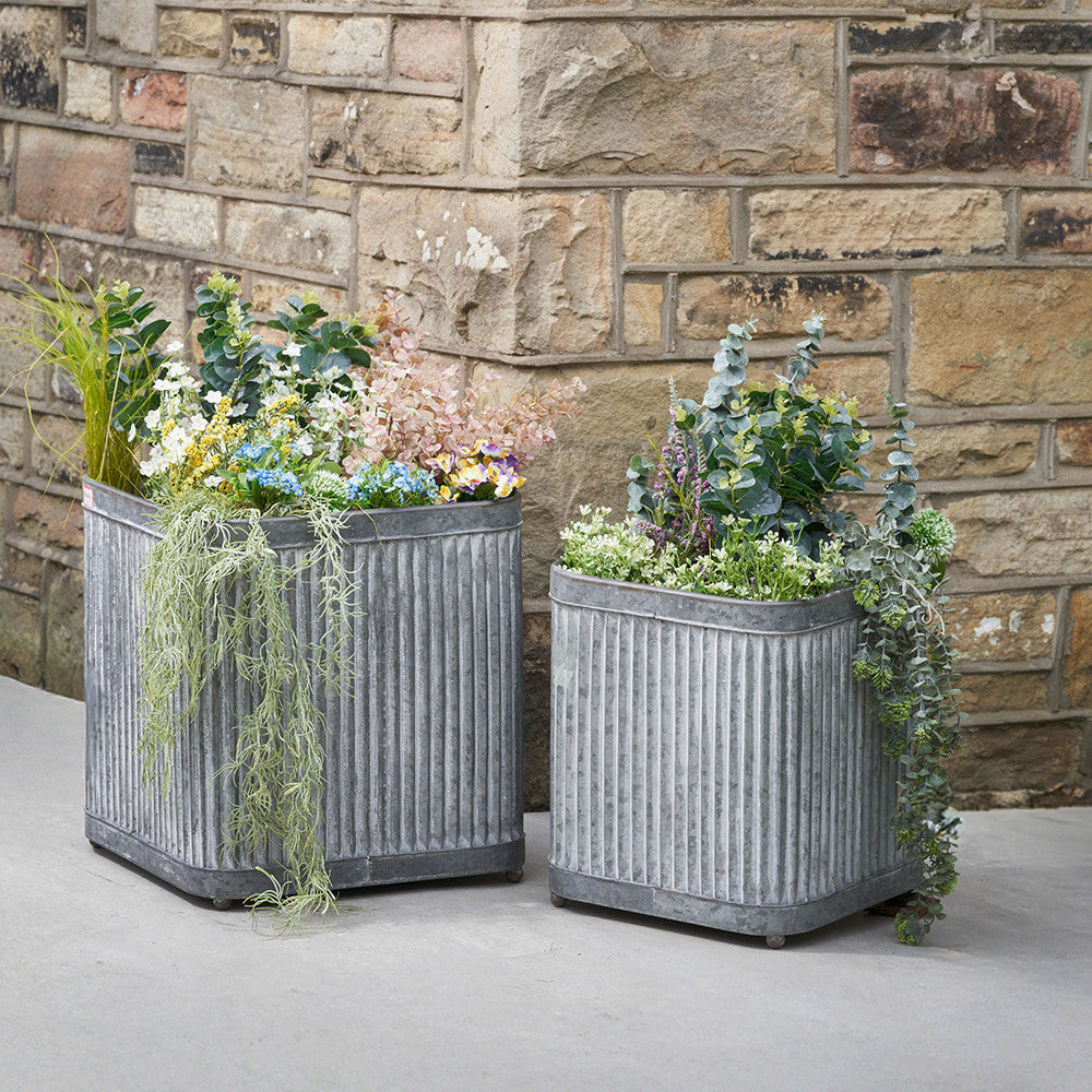 S/2 Galvanised Zinc Square Planters