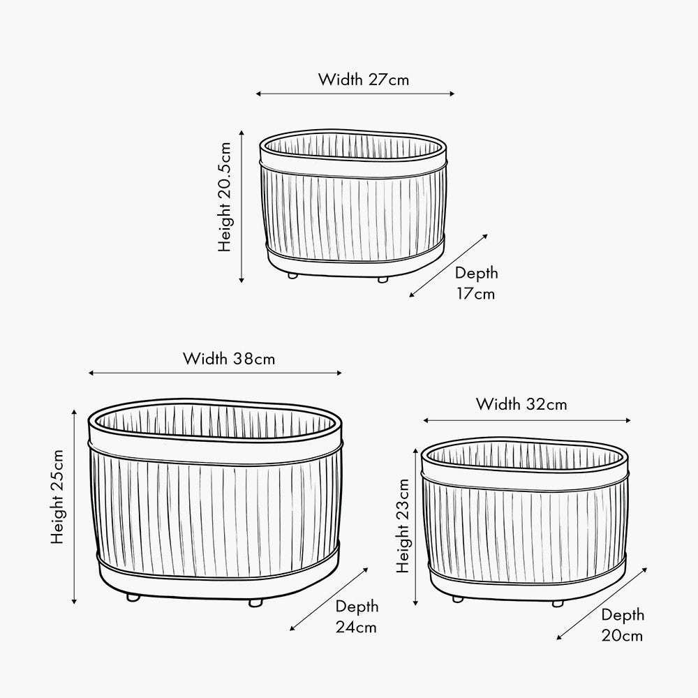 S/3 Galvanised Zinc Oval Planters