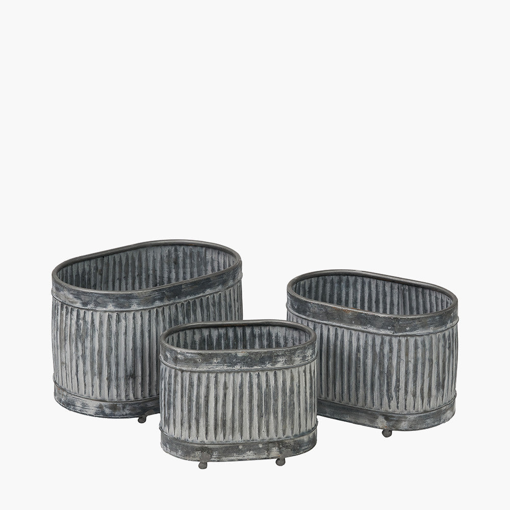 S/3 Galvanised Zinc Oval Planters