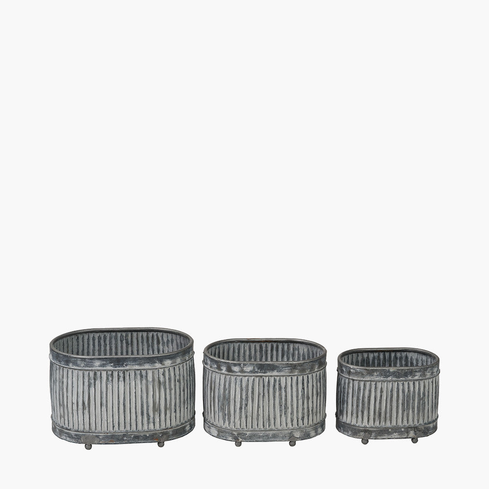 S/3 Galvanised Zinc Oval Planters