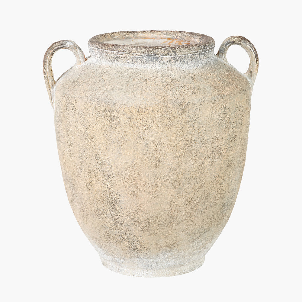 Natural Textured Fibrestone Decorative Vase with Handles
