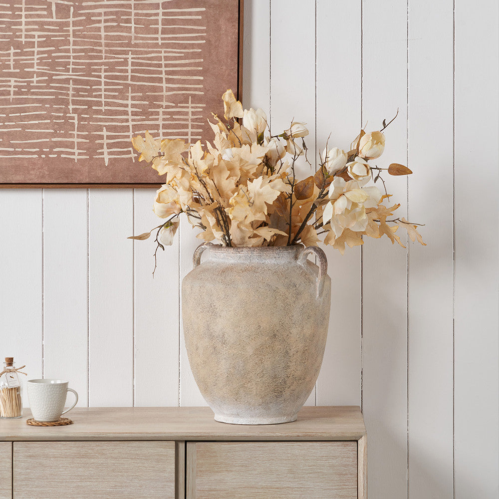Natural Textured Fibrestone Decorative Vase with Handles