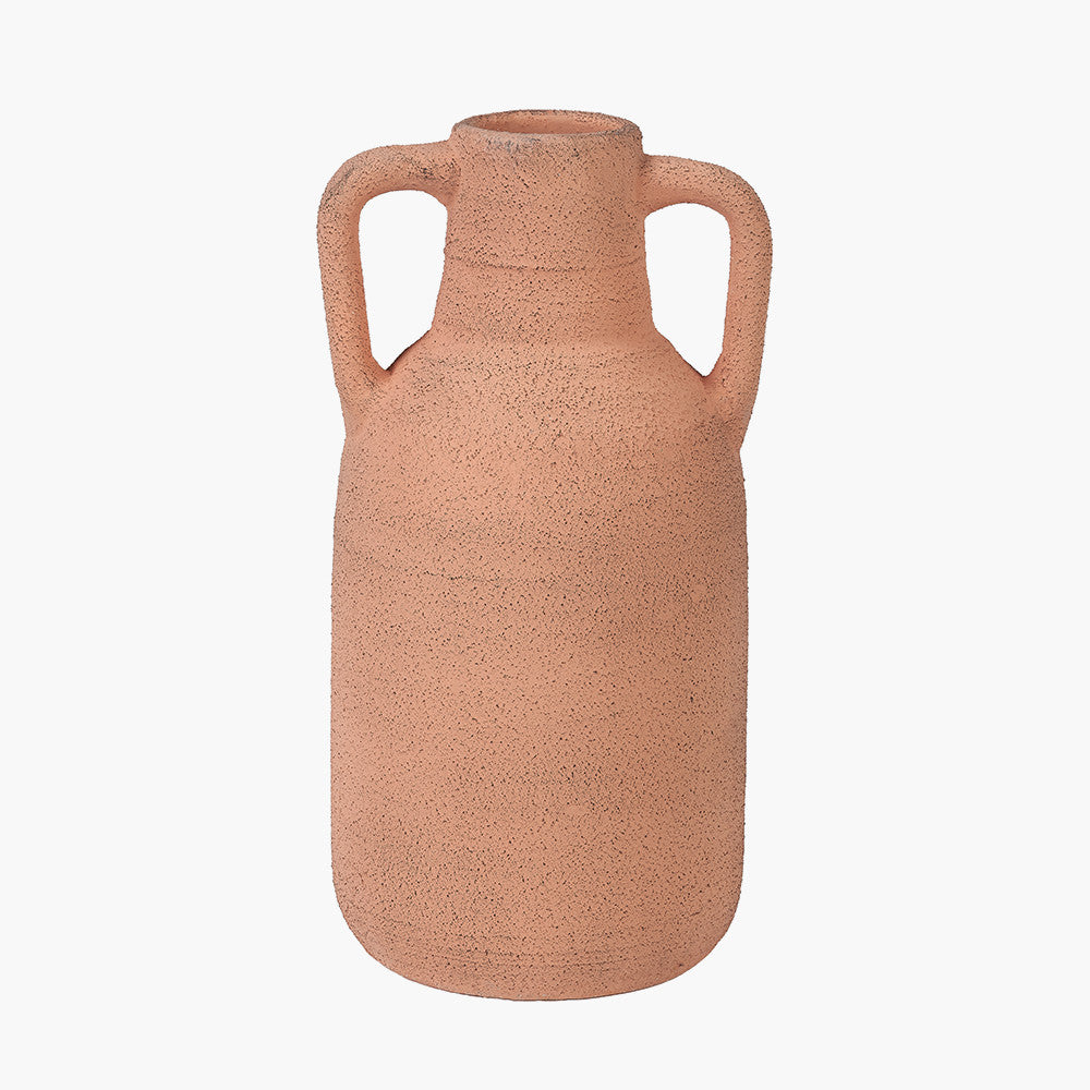 Natural Textured Terracotta Decorative Vase with Handles Large