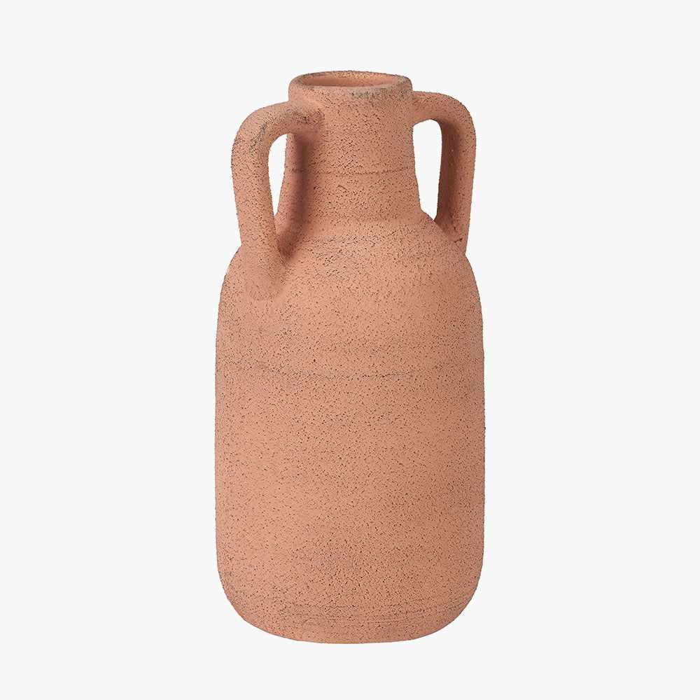 Natural Textured Terracotta Decorative Vase with Handles Large