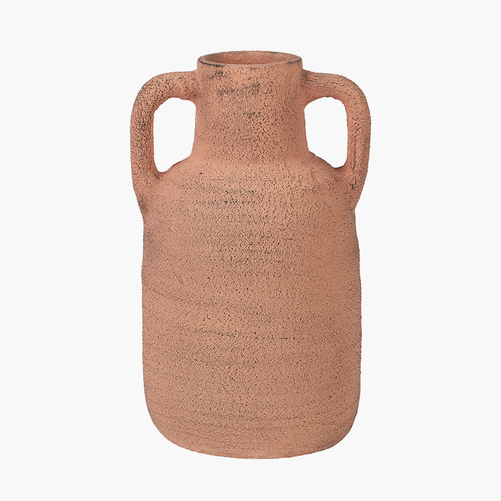 Natural Textured Terracotta Decorative Vase with Handles Medium