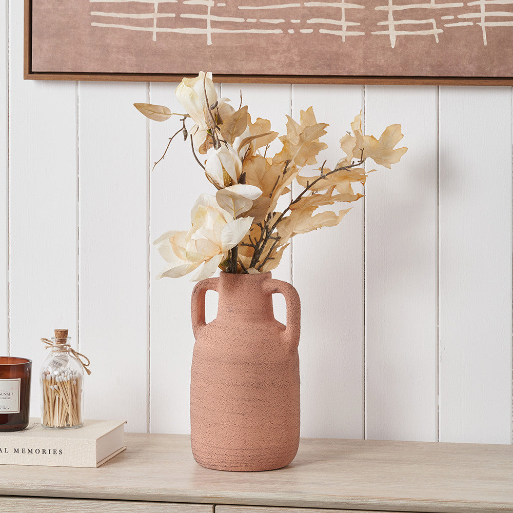 Natural Textured Terracotta Decorative Vase with Handles Medium