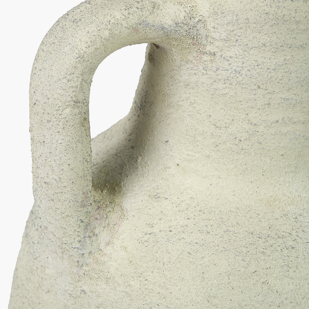 White Textured Terracotta Decorative Vase with Handles Medium