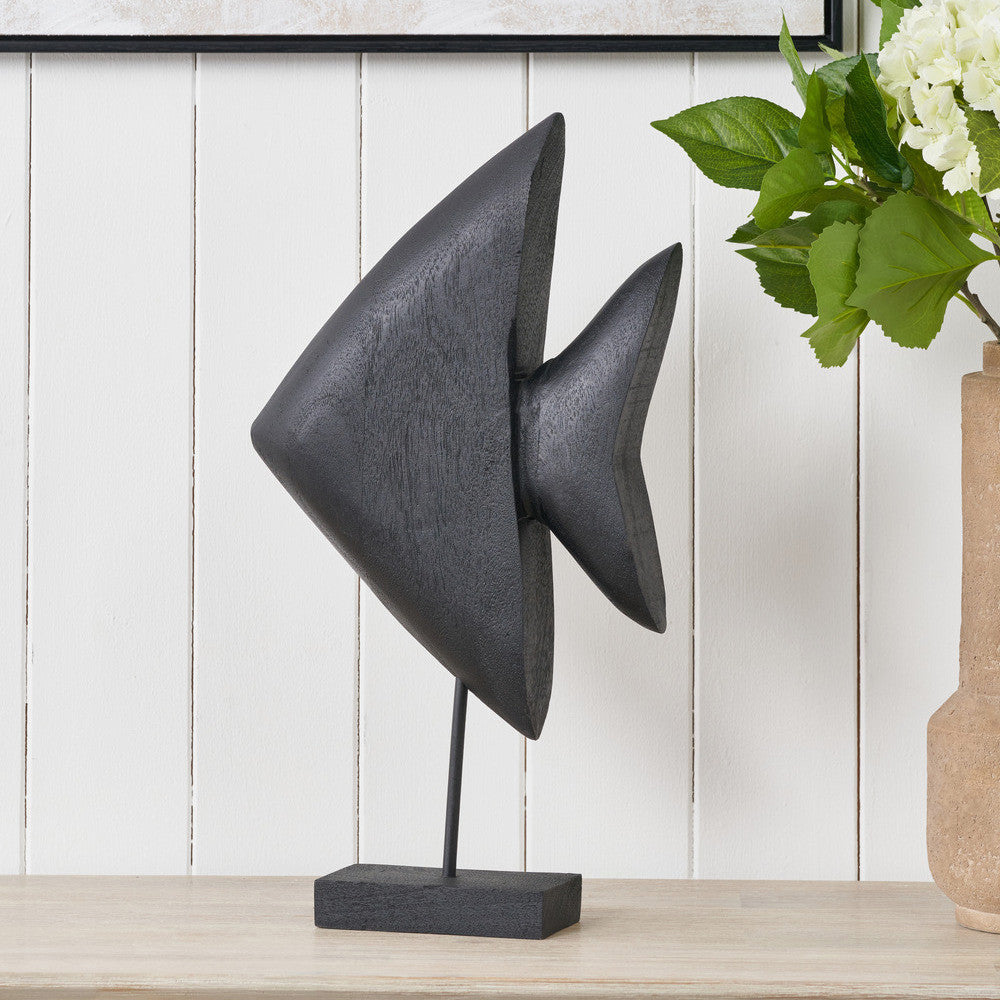 Black Handcarved Mango Wood Altum Angelfish Ornament