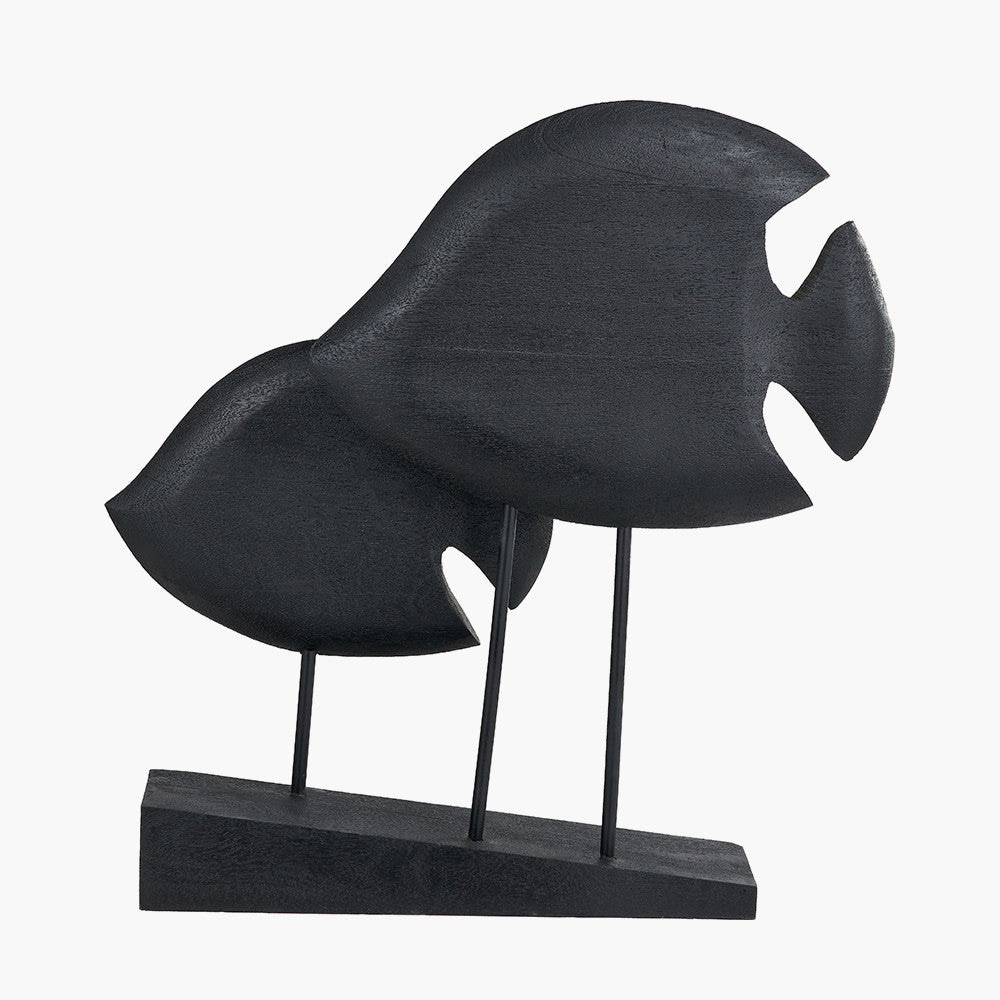 Black Handcarved Mango Wood Double Teardrop Angelfish Ornament