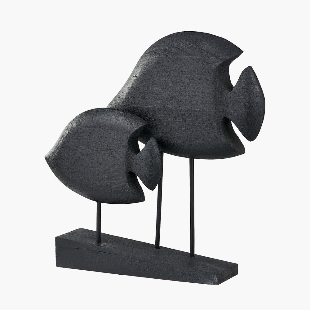 Black Handcarved Mango Wood Double Teardrop Angelfish Ornament