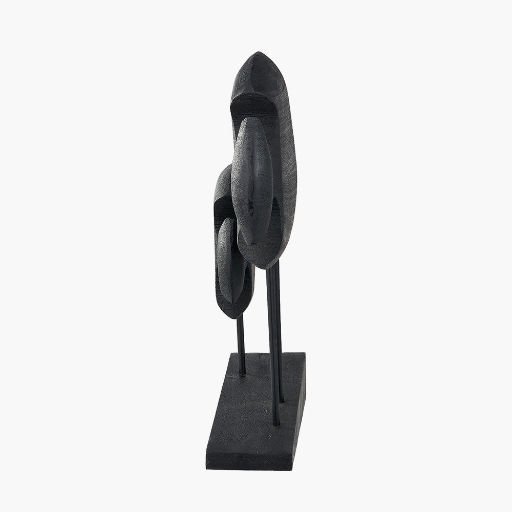 Black Handcarved Mango Wood Double Teardrop Angelfish Ornament