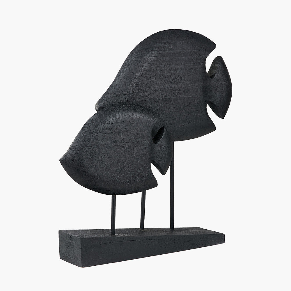 Black Handcarved Mango Wood Double Teardrop Angelfish Ornament