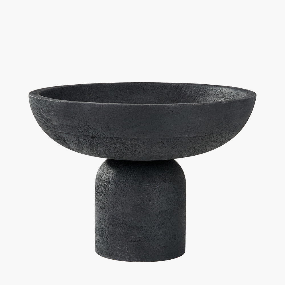 Black Handcarved Mango Wood Bowl with Raised Base