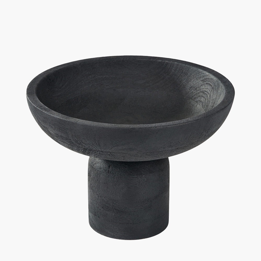 Black Handcarved Mango Wood Bowl with Raised Base