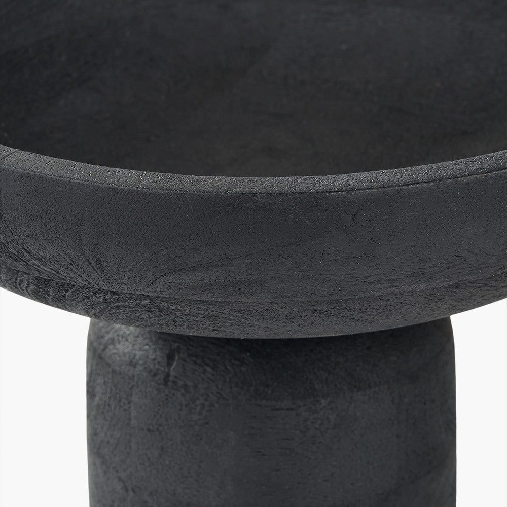Black Handcarved Mango Wood Bowl with Raised Base