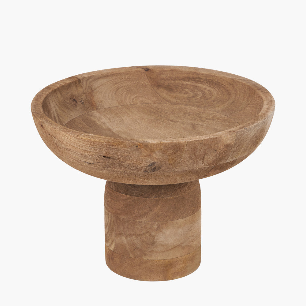 Natural Handcarved Mango Wood Bowl with Raised Base
