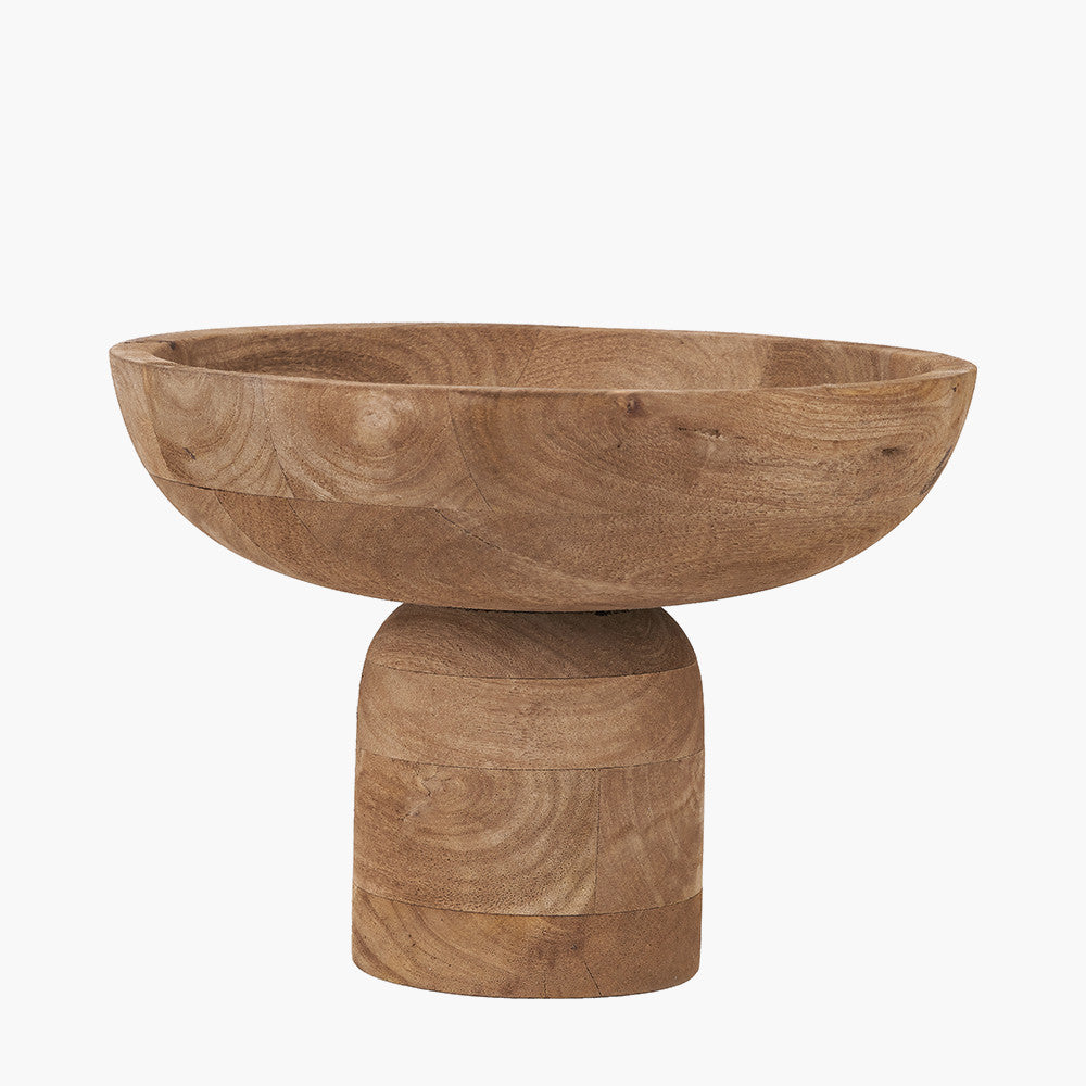 Natural Handcarved Mango Wood Bowl with Raised Base