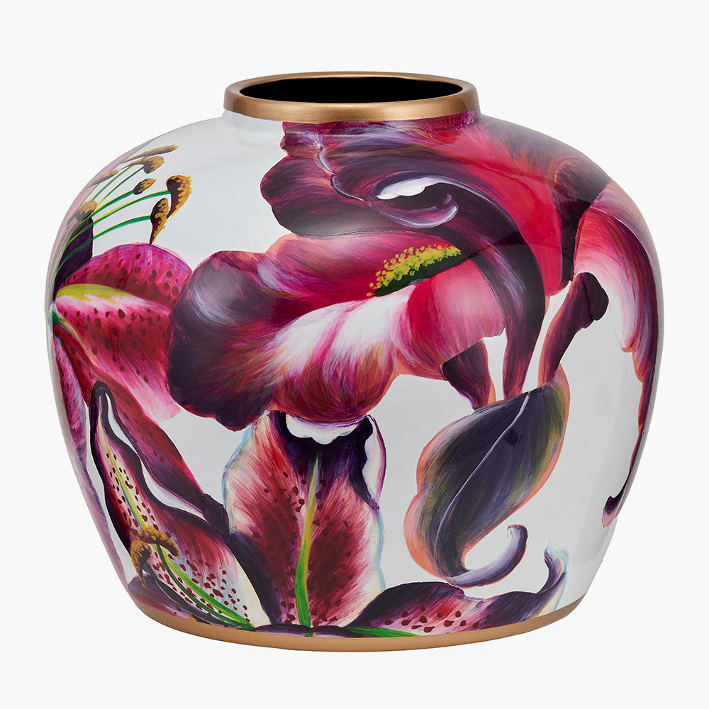 Laelia Pink Lily Ceramic Urn Vase