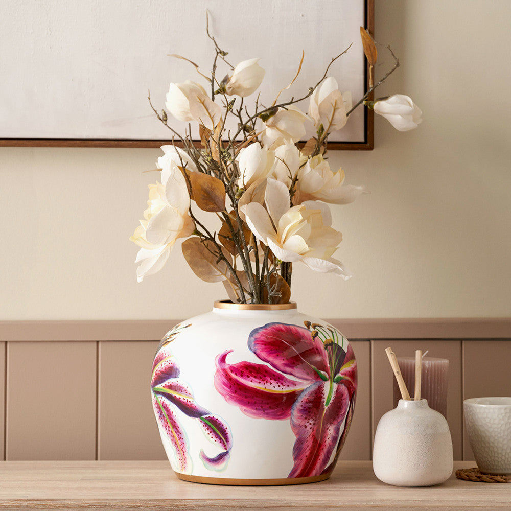 Laelia Pink Lily Ceramic Urn Vase