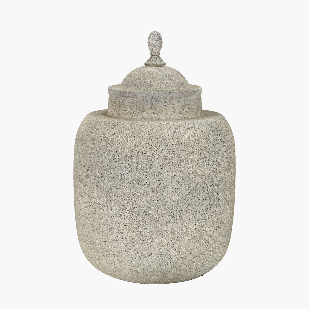 Raj Stone Grey Hammered Metal Urn Vase with Lid