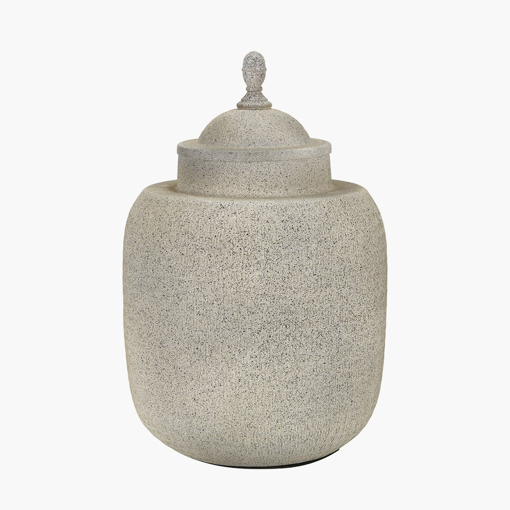 Raj Stone Grey Hammered Metal Urn Vase with Lid