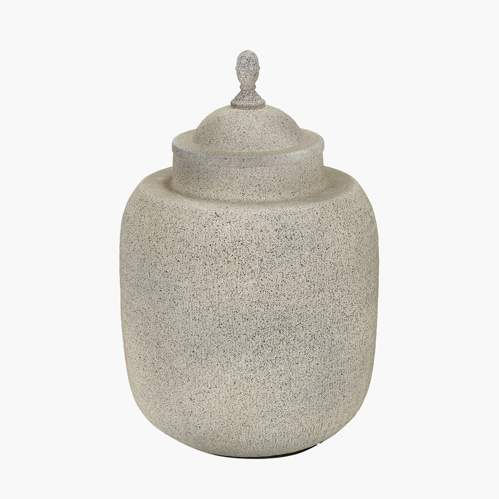 Raj Stone Grey Hammered Metal Urn Vase with Lid