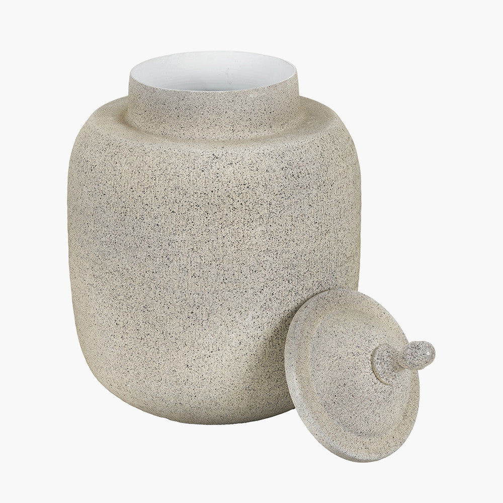 Raj Stone Grey Hammered Metal Urn Vase with Lid